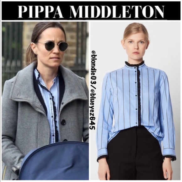 Sandro “Lunaire” striped shirt with Ruffle Trim 1/S - Picture 1 of 11